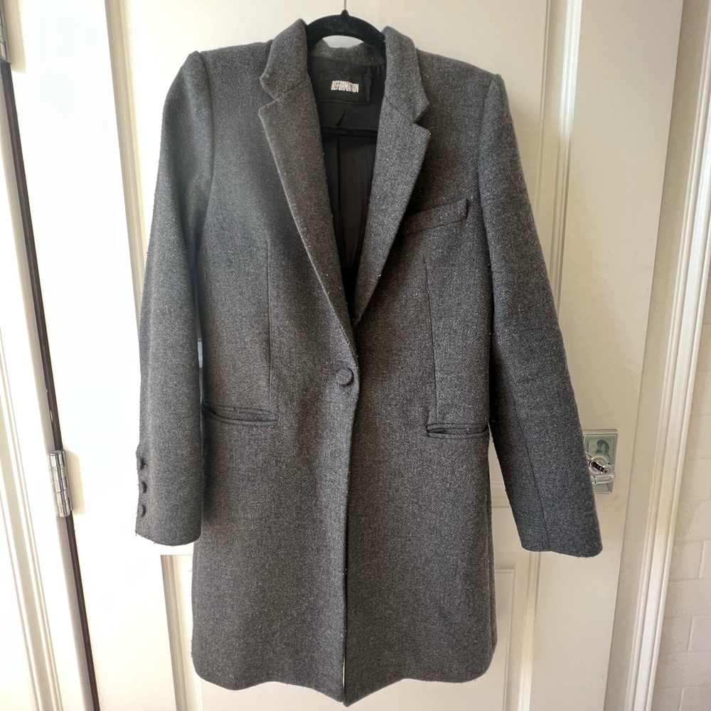 Reformation single breasted blazer midi length coat